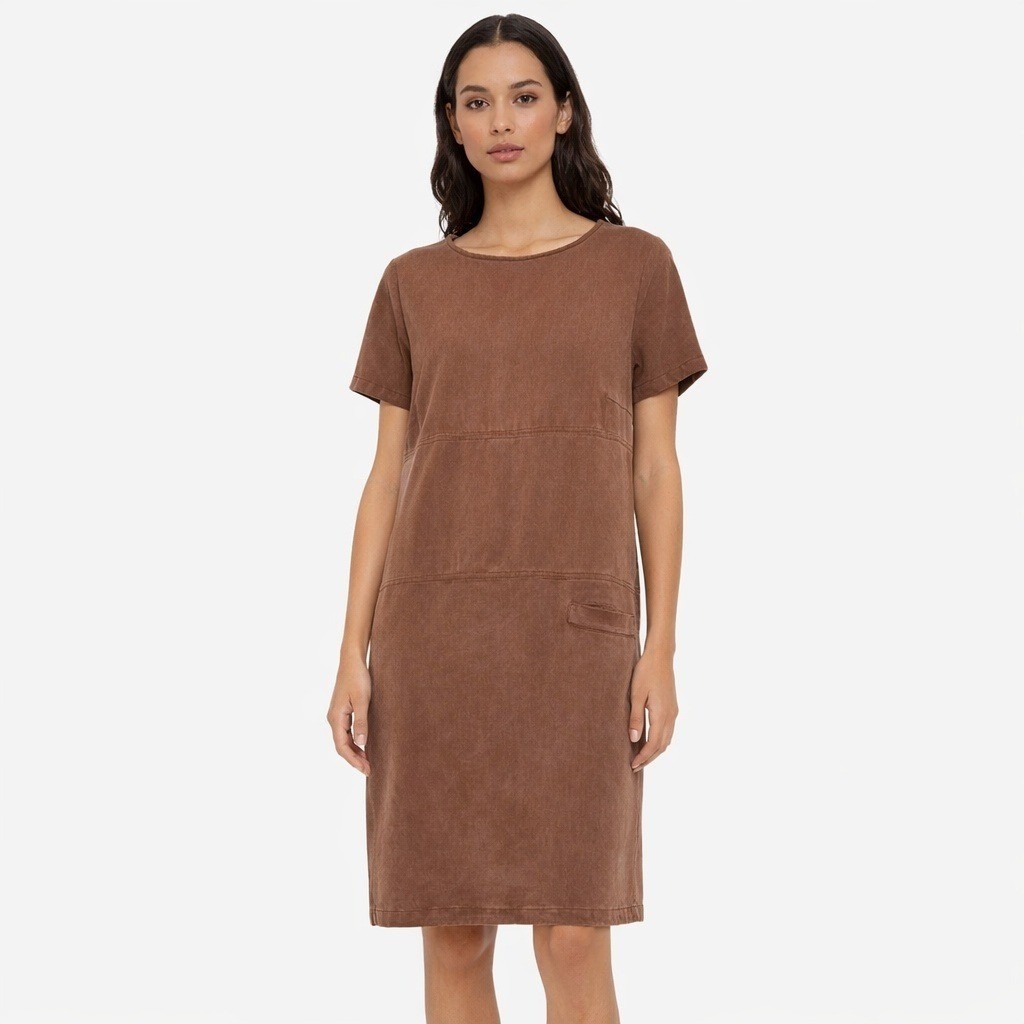 VINTAGE J. JILL 100% Tencel Short Sleeve Shift Dress Earthy Minimalist Quiet Lux