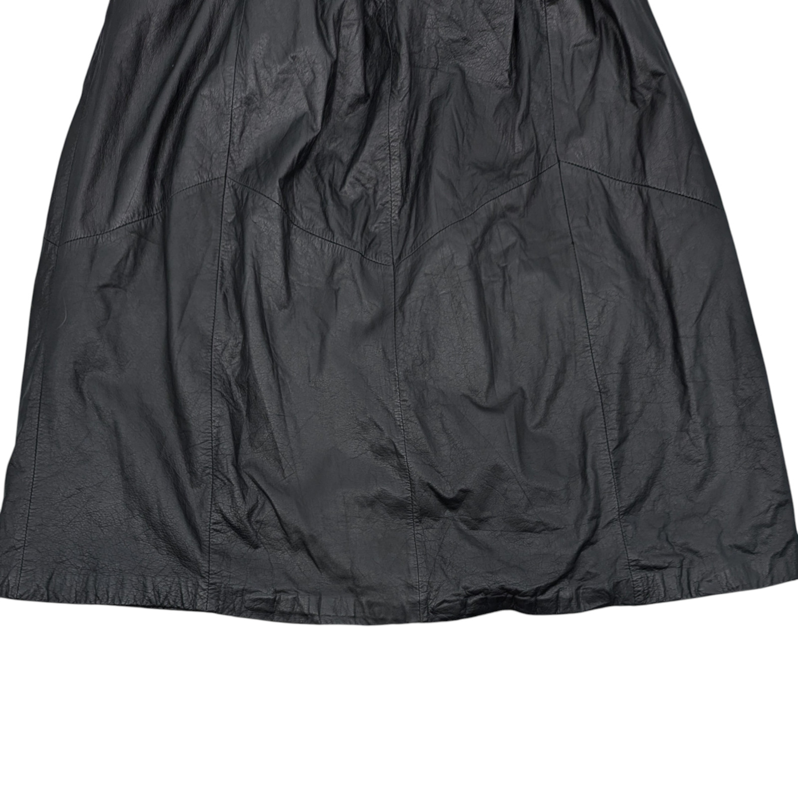 VTG 80s Black Leather Quilted Midi Skirt Womens 8 Yoke New Wave Goth Avant Garde