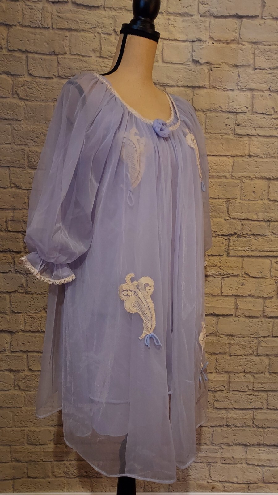 Vintage 60&rsquo;s Lisette Al Sterling Nylon Lace Lilac Peignoir Set 3 Layer Size SM
