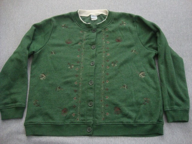 Floral Embroidered Fleece Cardigan Women&rsquo;s L Cotton Blend Vintage Haband Sweater