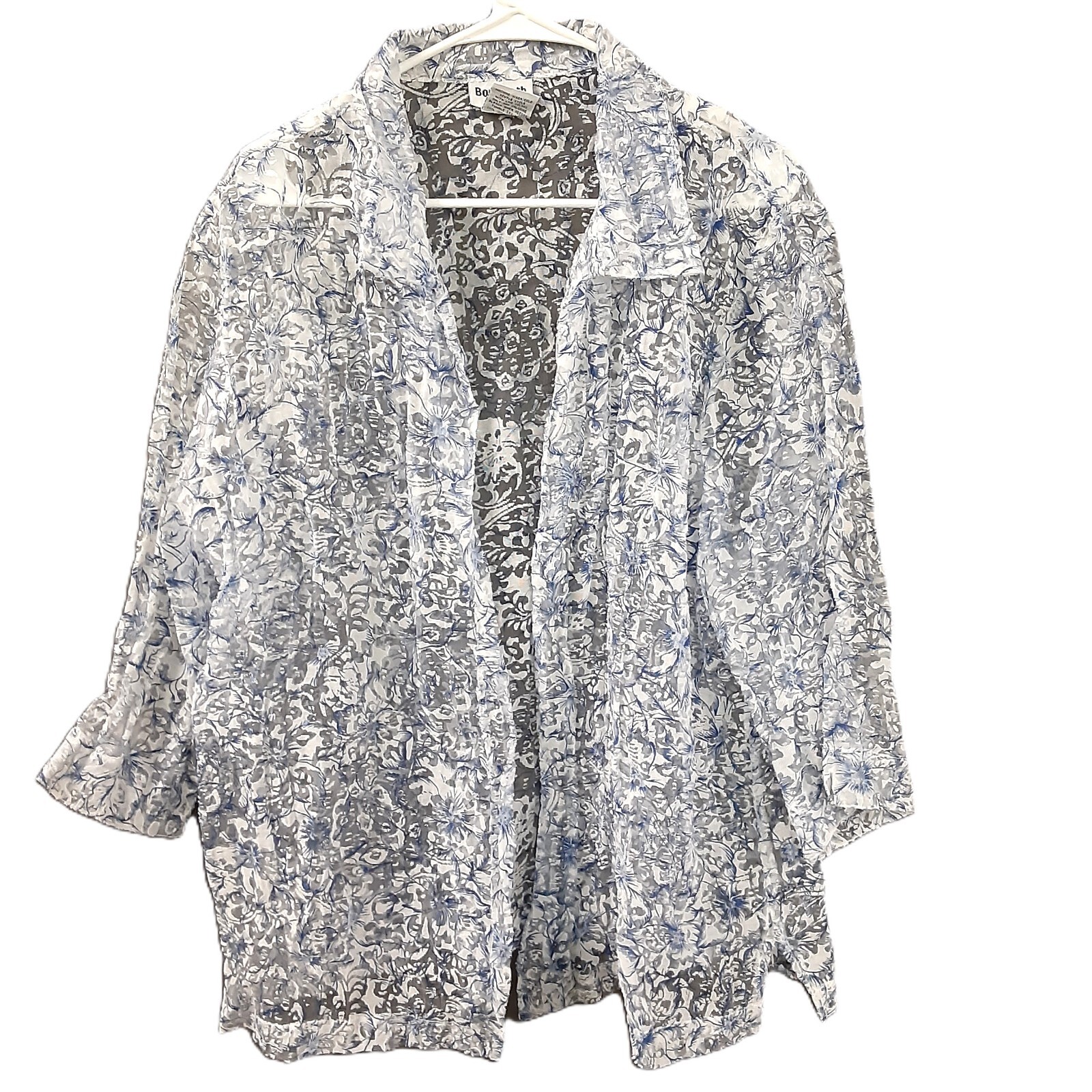 Vintage 70&rsquo;s BonWorth Womans Nylon/Rayon Jacket Size XL 3/4 Sleeve Blue & White