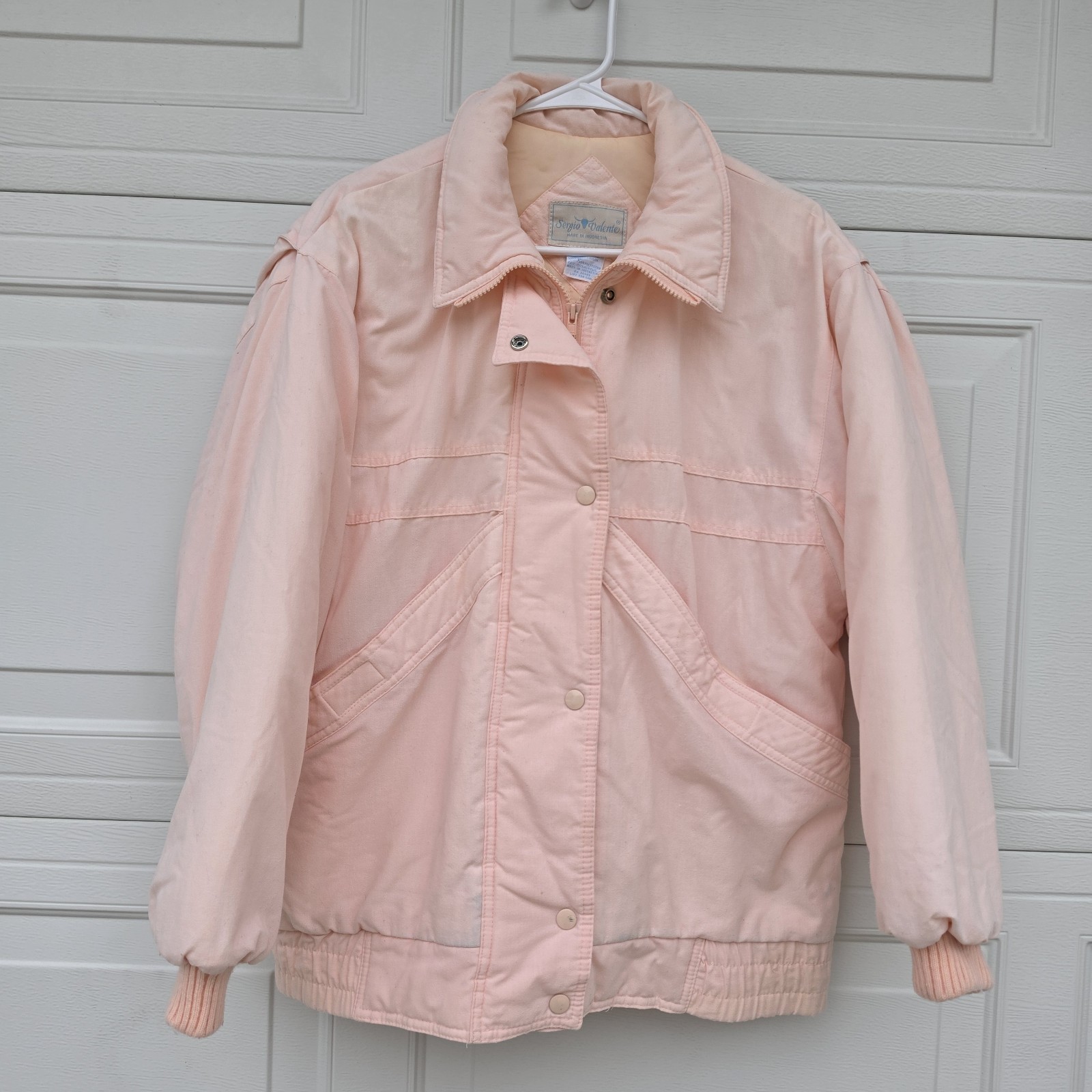 Sergio Valente Women&rsquo;s 1980&rsquo;s Vintage Puffer Jacket Size Large Pink Zip/button