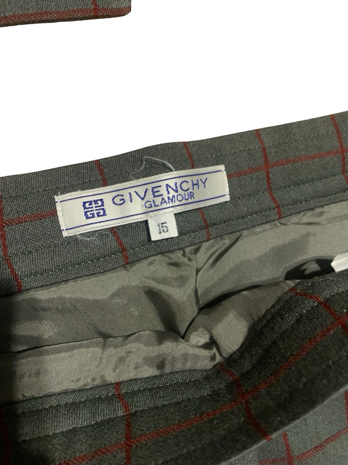 Vintage Givenchy Glamour Gray and Red Plaid Suit 2 Piece Set Size 15