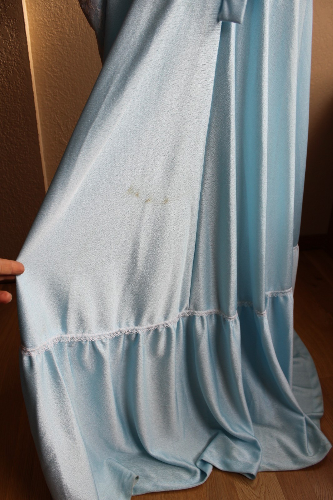Vintage 70&rsquo;s Victorian Style Romantic Blue Peasant Maxi Dress S 26&Prime; waist