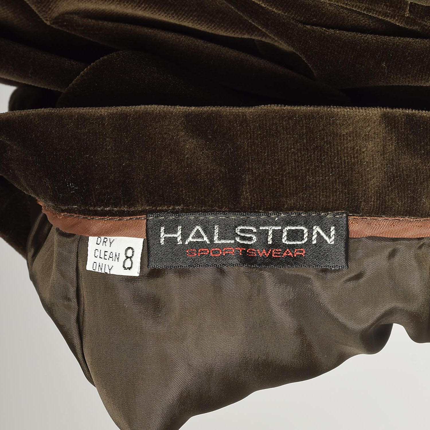 Small 1970s Halston Brown Velvet Two Piece Set Vest and Skirt Button Up Vest