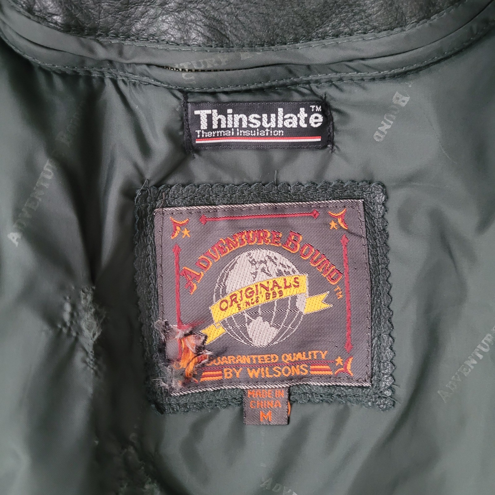 Vintage Adventure Bound Wilson&rsquo;s dark green leather bomber jacket thinsulate