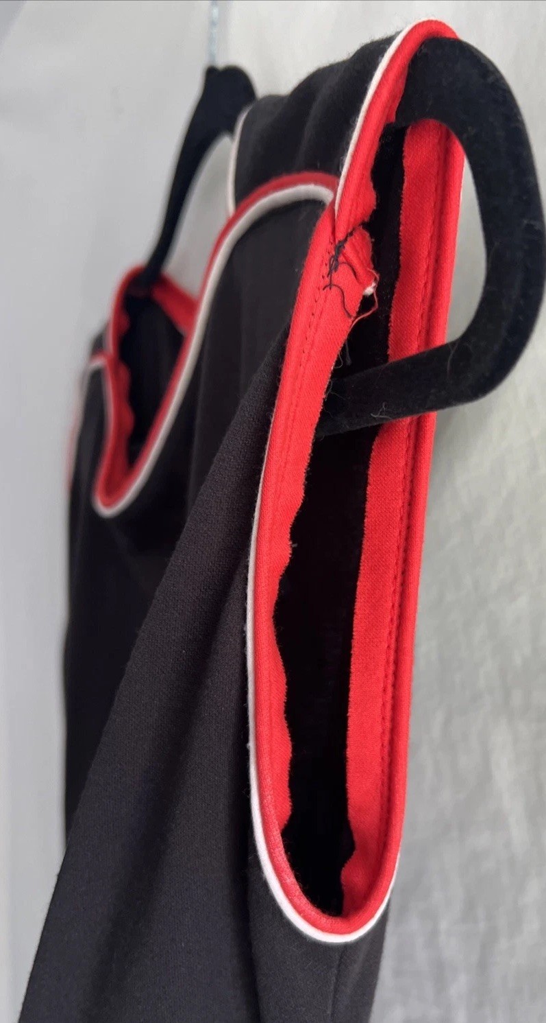1980s Melissa Petites Black Athletic Style Midi Dress Red & White Piping Size 10