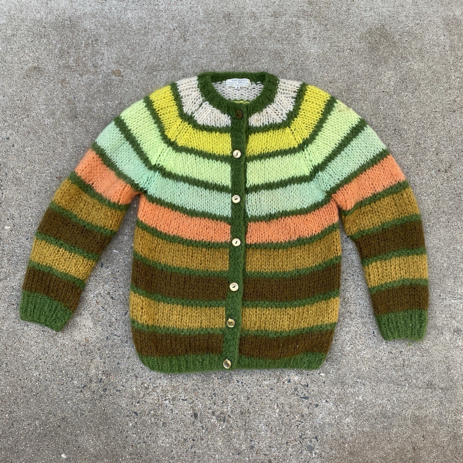 Vintage 50s 60s Mohair Cardigan Women Made in Italy Size 38 M/L Pastel Striped