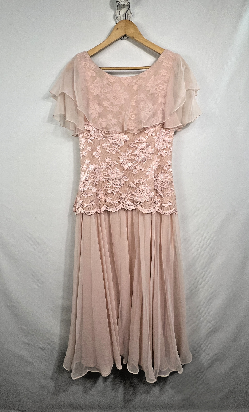 VTG Jessica McClintock Bridal Blush Lace Midi Dress Size 11/12 Made in USA