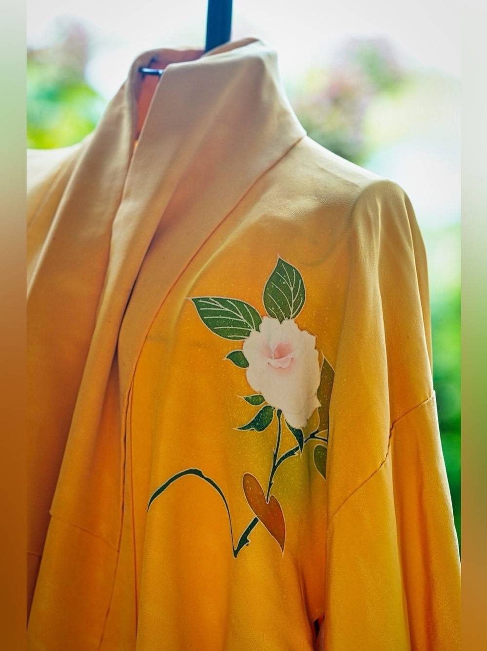 Vintage Hand-Painted Marigold Yellow Floral Long Robe / Duster