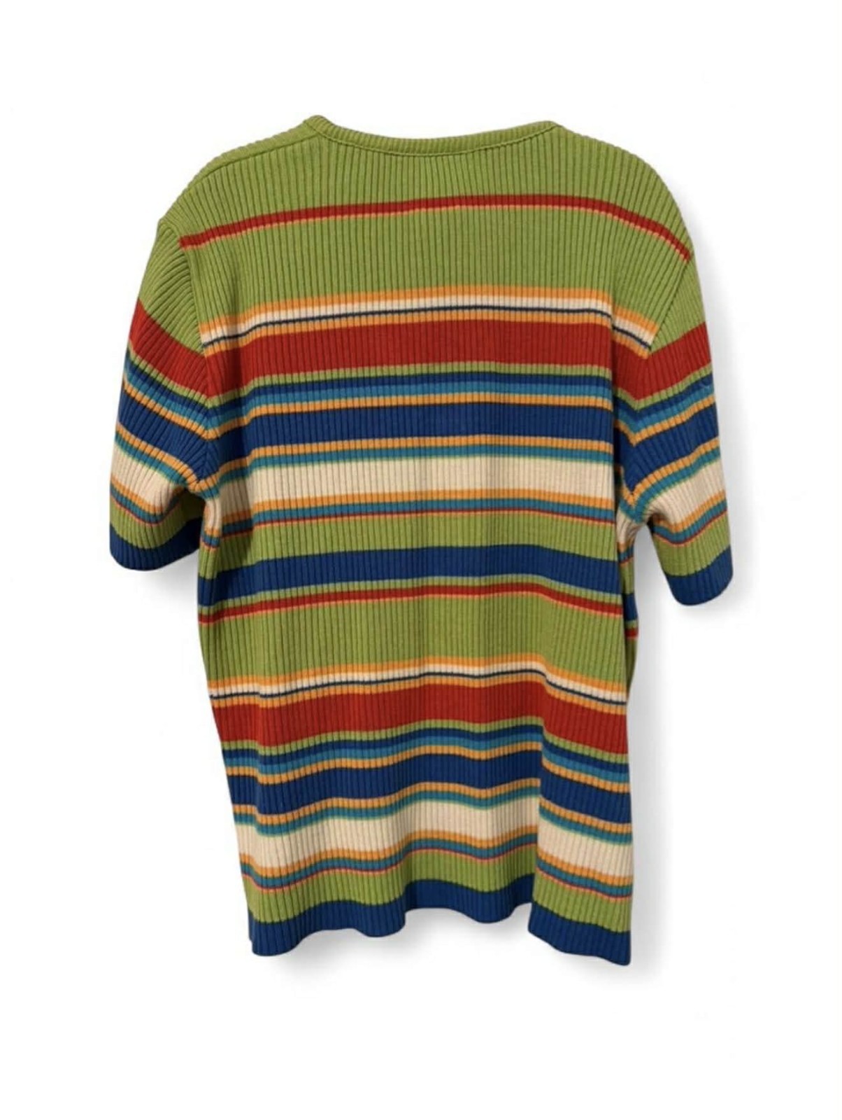 Y2k Vintage Beldoch Popper Multicoloured Short Sleeve Striped Zip Up Sweater