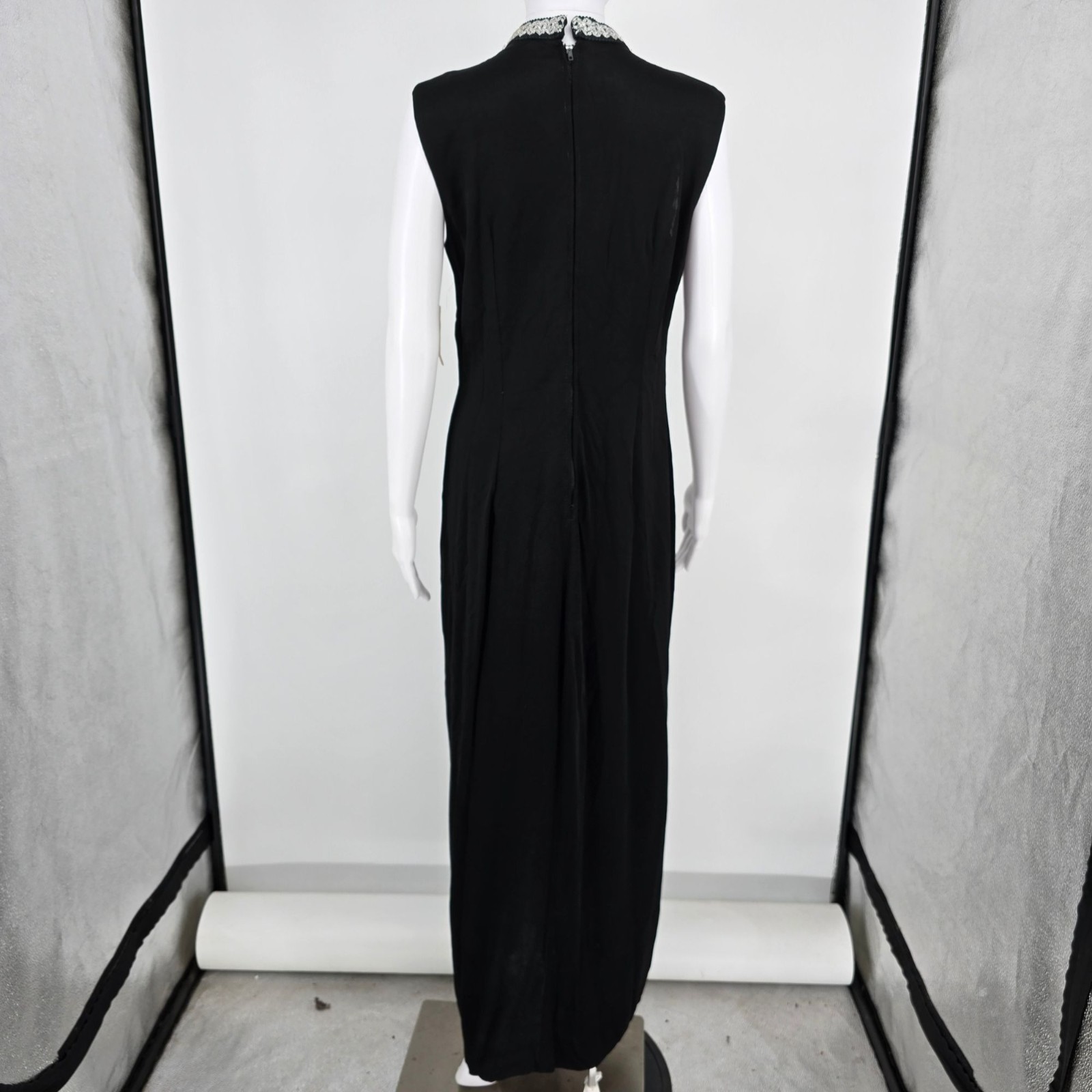 Vintage Early 1970s Black Keyhole Neck Sleeveless Column Maxi Dress (Size 4/S)