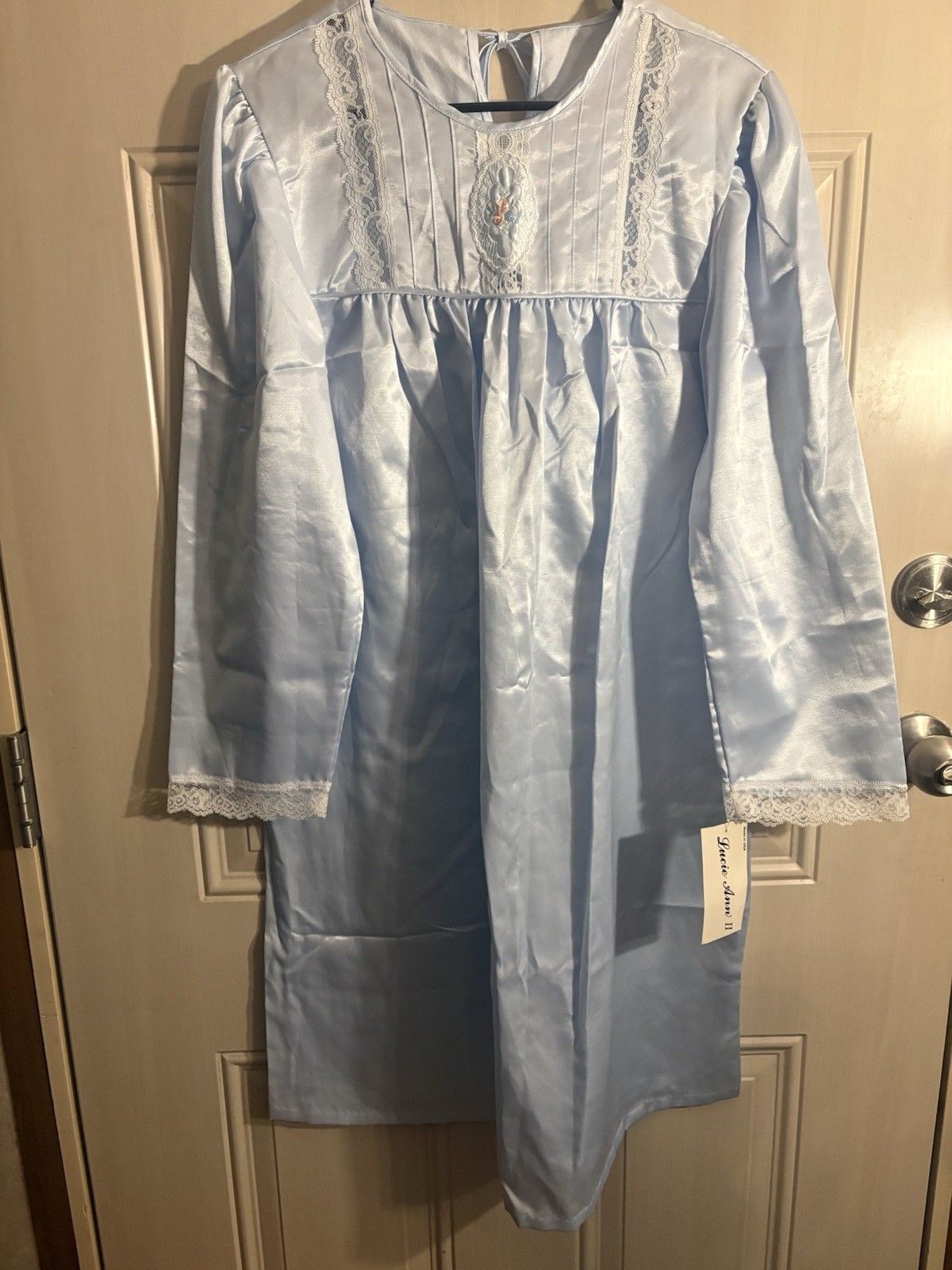 Lucie Ann Vintage Powder Blue Nightgown NWT SMALL Lace Trim Dainty (Flaws)