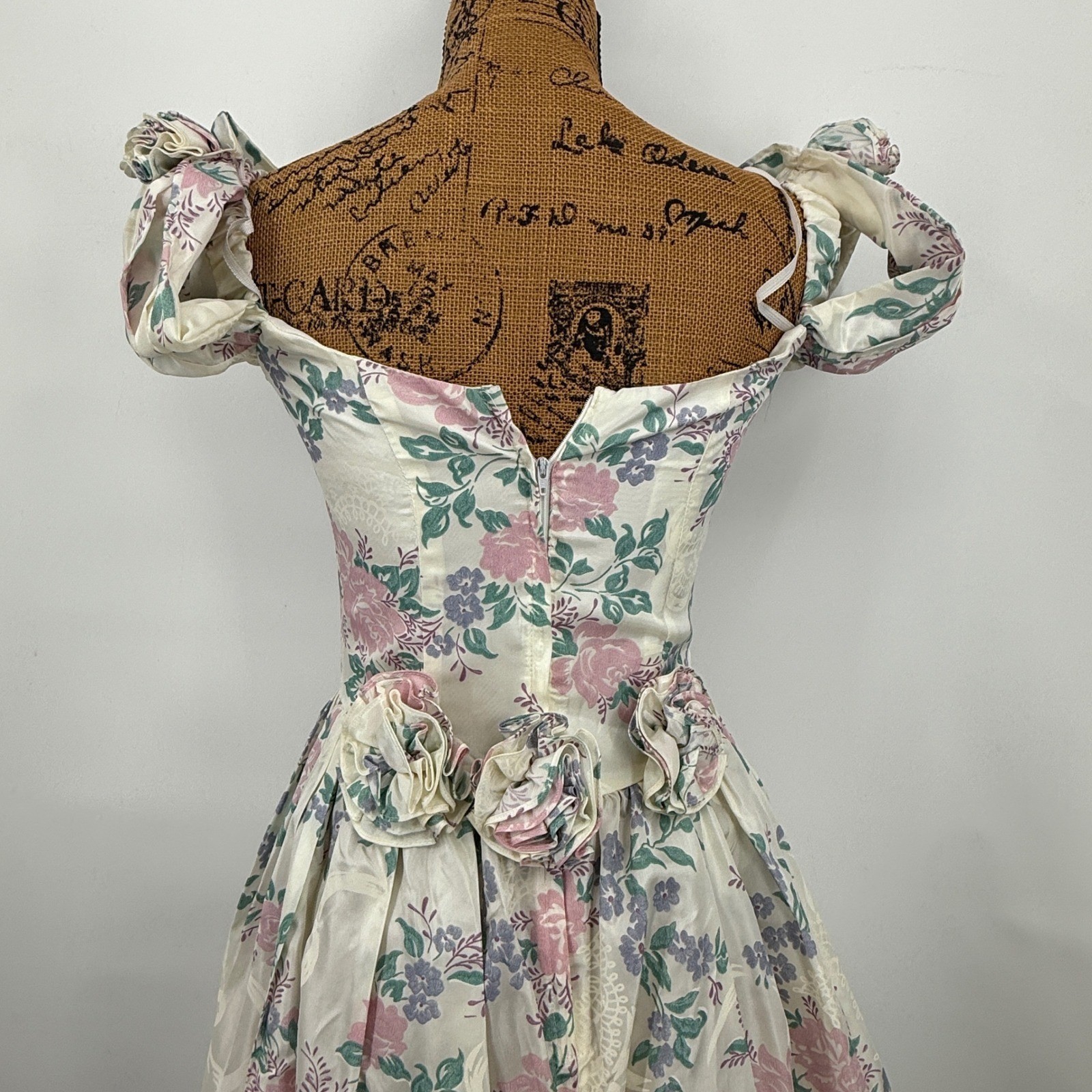 Vtg Scott McClintock Floral Dress Sz 6 Puff Sleeve Lace Cottage Coquette Basque