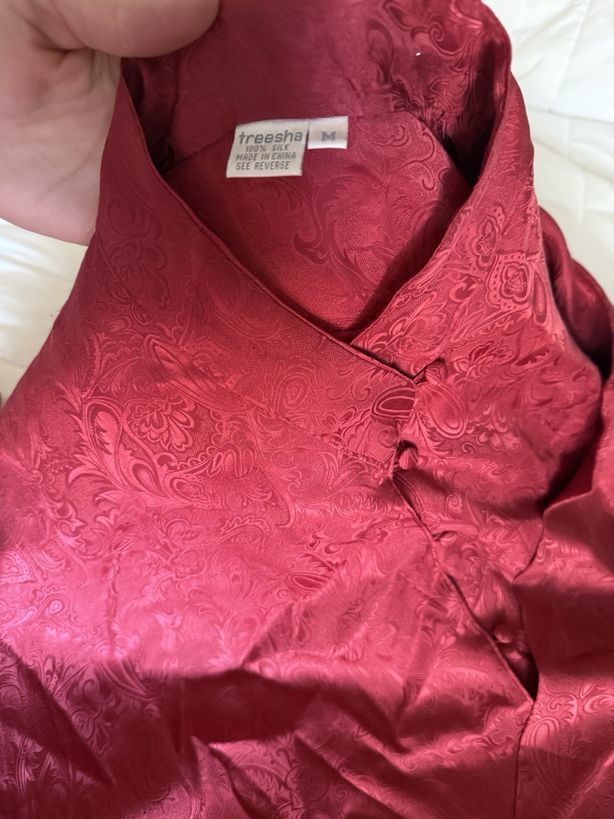 Vintage Oriental Silk Collection 100% Silk Pajamas Size Med Jacquard Red Buttons