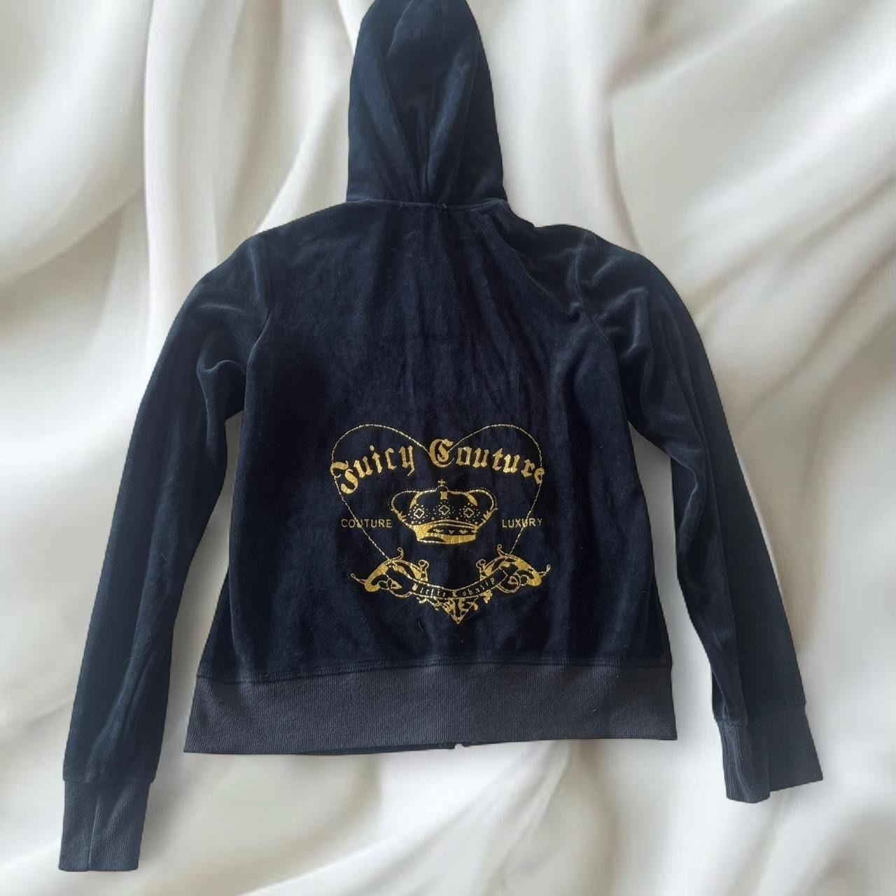 Y2K vintage Juicy Couture navy and gold velour jacket