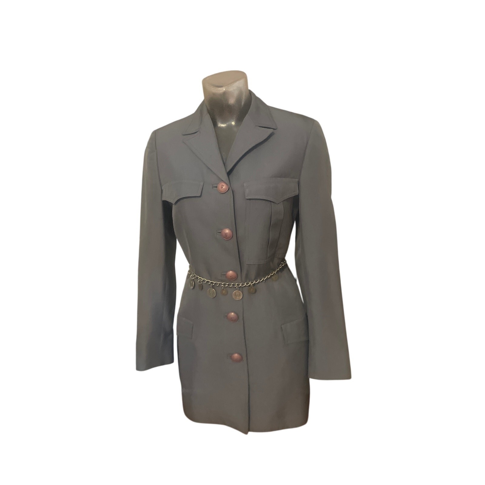 VERSACE Couture Gray Fitted Military Jacket Dress Length Size 4