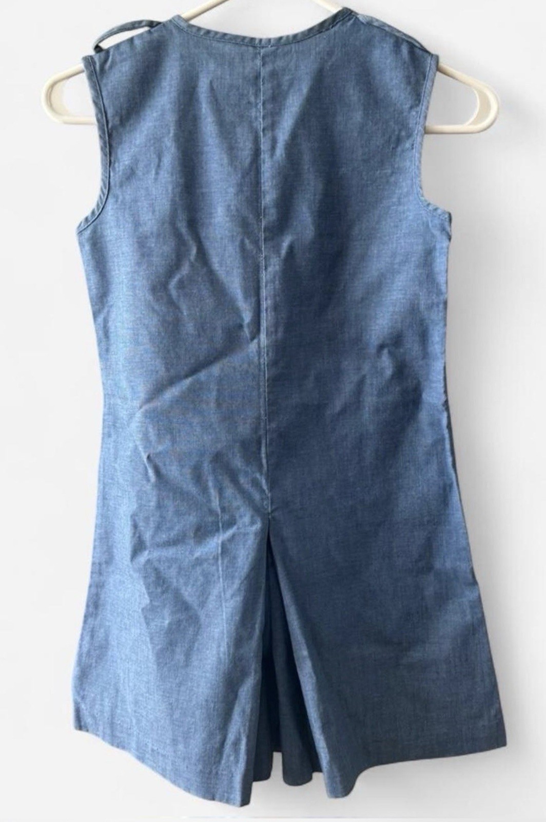 Vintage 60s Chambray Romper Skort Red Trim Sleeveless Mod Playsuit XS