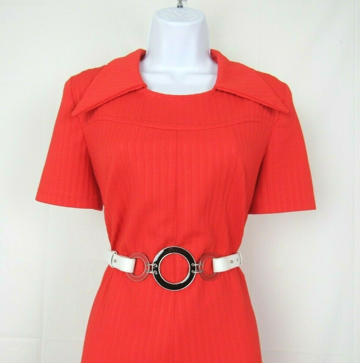 VTG 1950s JONATHAN LOGAN RED ORANGE DRESS & ENAMEL BELT