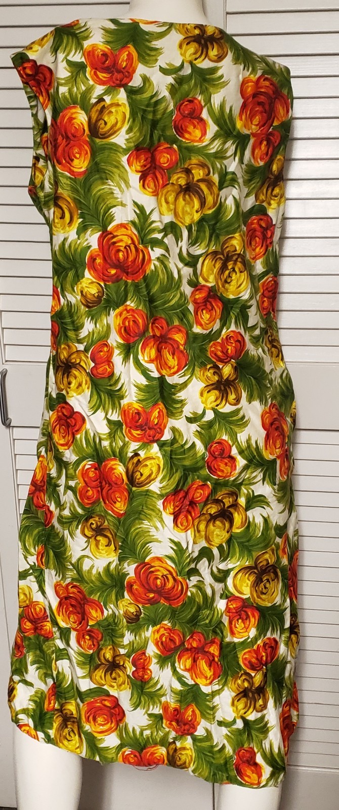 Vintage Royal Surf Button Front Hawaiian Floral Sheath Dress 38&Prime; Bust Sz 14 16 L