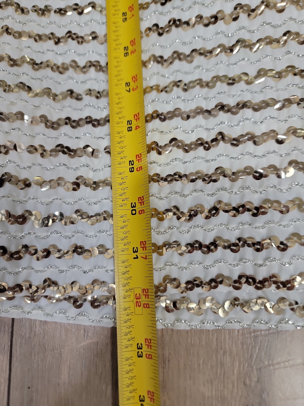 VTG Jr Theme Ivory Gold Sequin Shift Dress Mod Cocktail Party Mini Sz