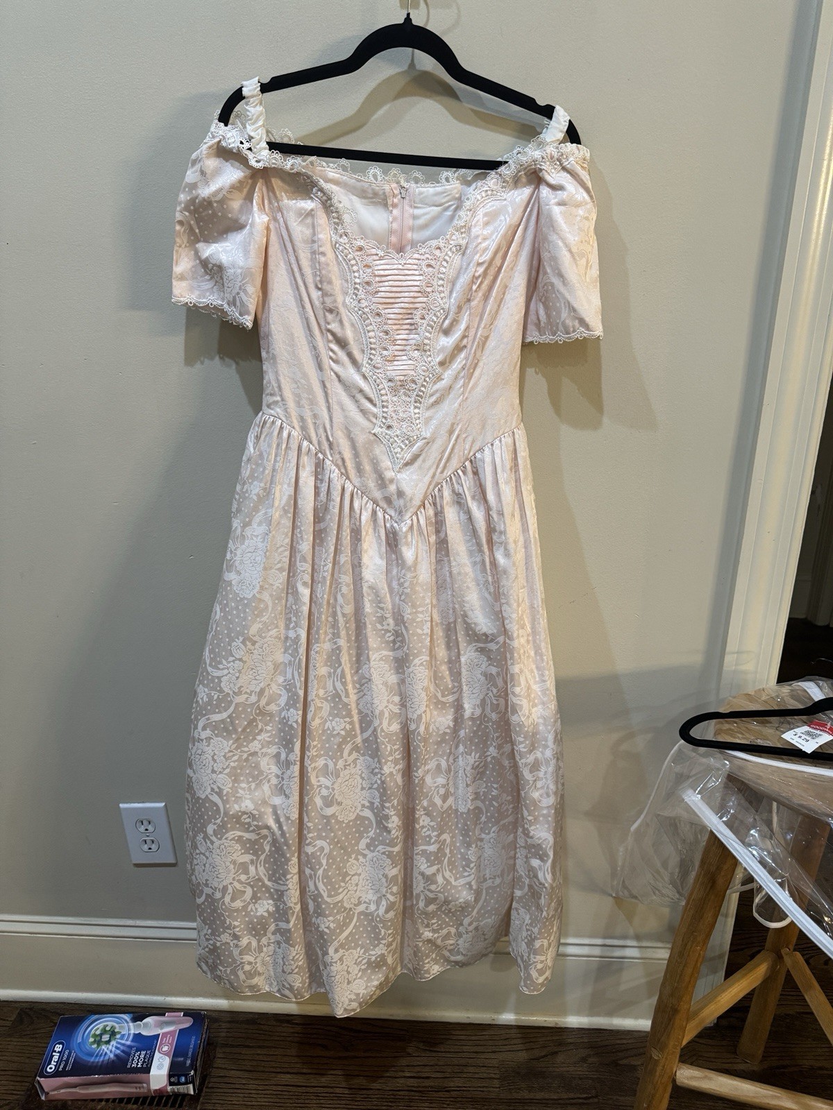 Scott McClintock Romantic Pink Off Shoulder jacquard Dress 80s 90s Size 10