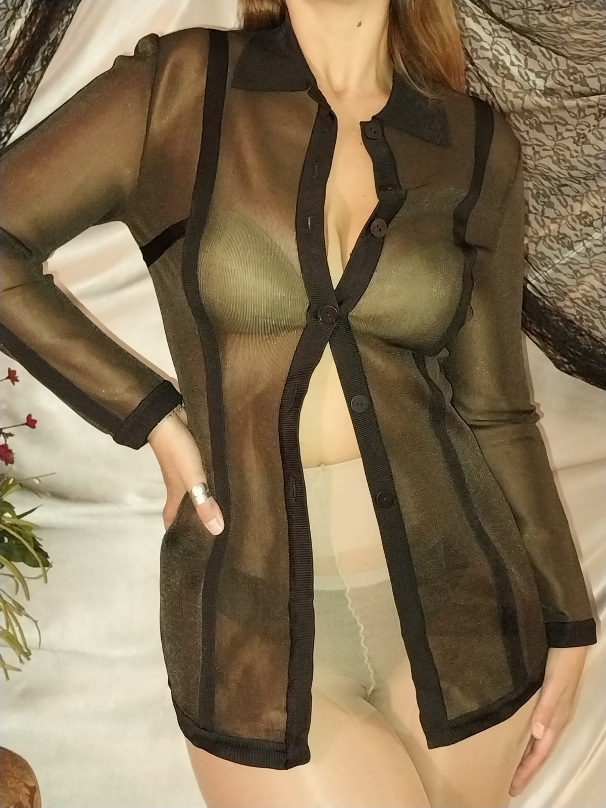 VTG SILKY SPANDEX OPAQUE TRANSPARENT BLAZER JACKET SHEER ITALY SPADAFORA S/M 38