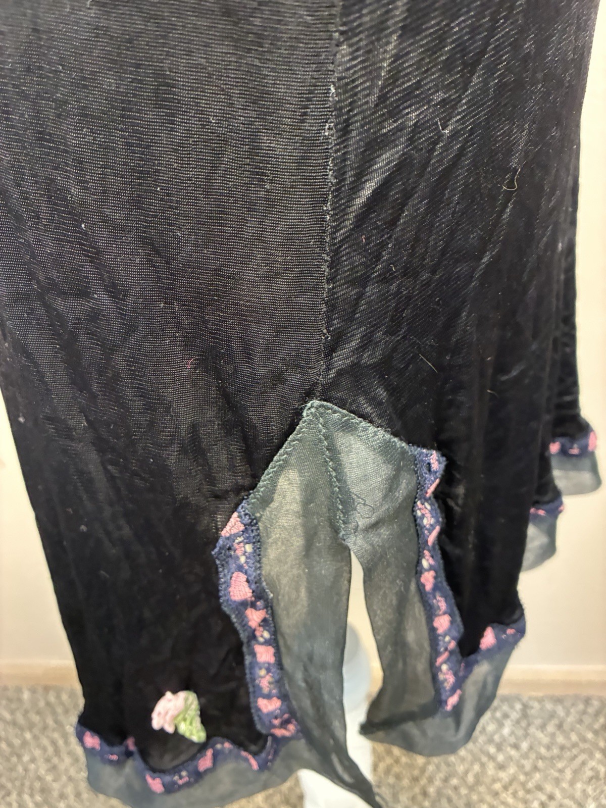 Vintage Unbranded Nylon Ribbon Rose Milkmaid Midi Dress Slip Goth Black Pink S