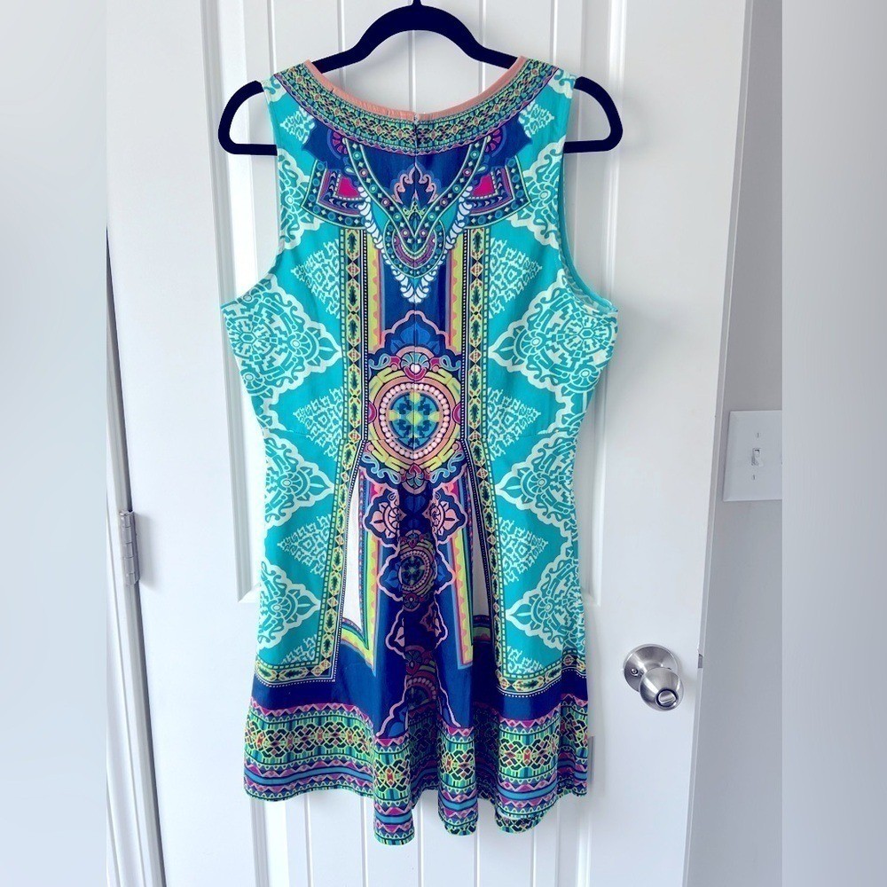 FLYING TOMATO ANTHROPOLOGIE Geometric Fit & Flare Mini Dress Cotton Size Large