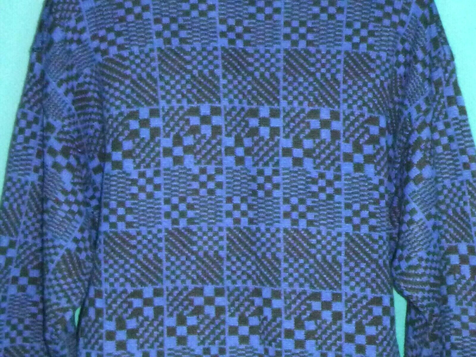 Vtg 80s Midnight Blues Oversized Acrylic Sweater Royal Blue & Black Check Sz M