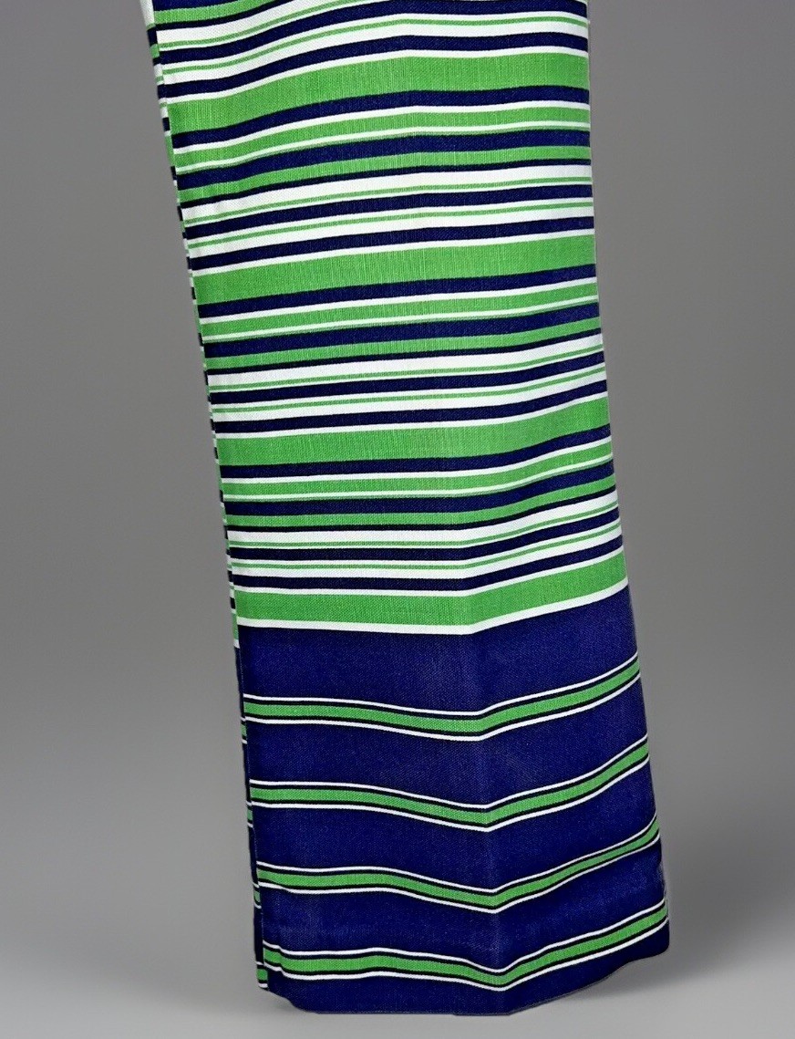 VTG Nautical Pants Groovy Stripes White Green Blue – Flared – 24 x 26.5 – Sz XS