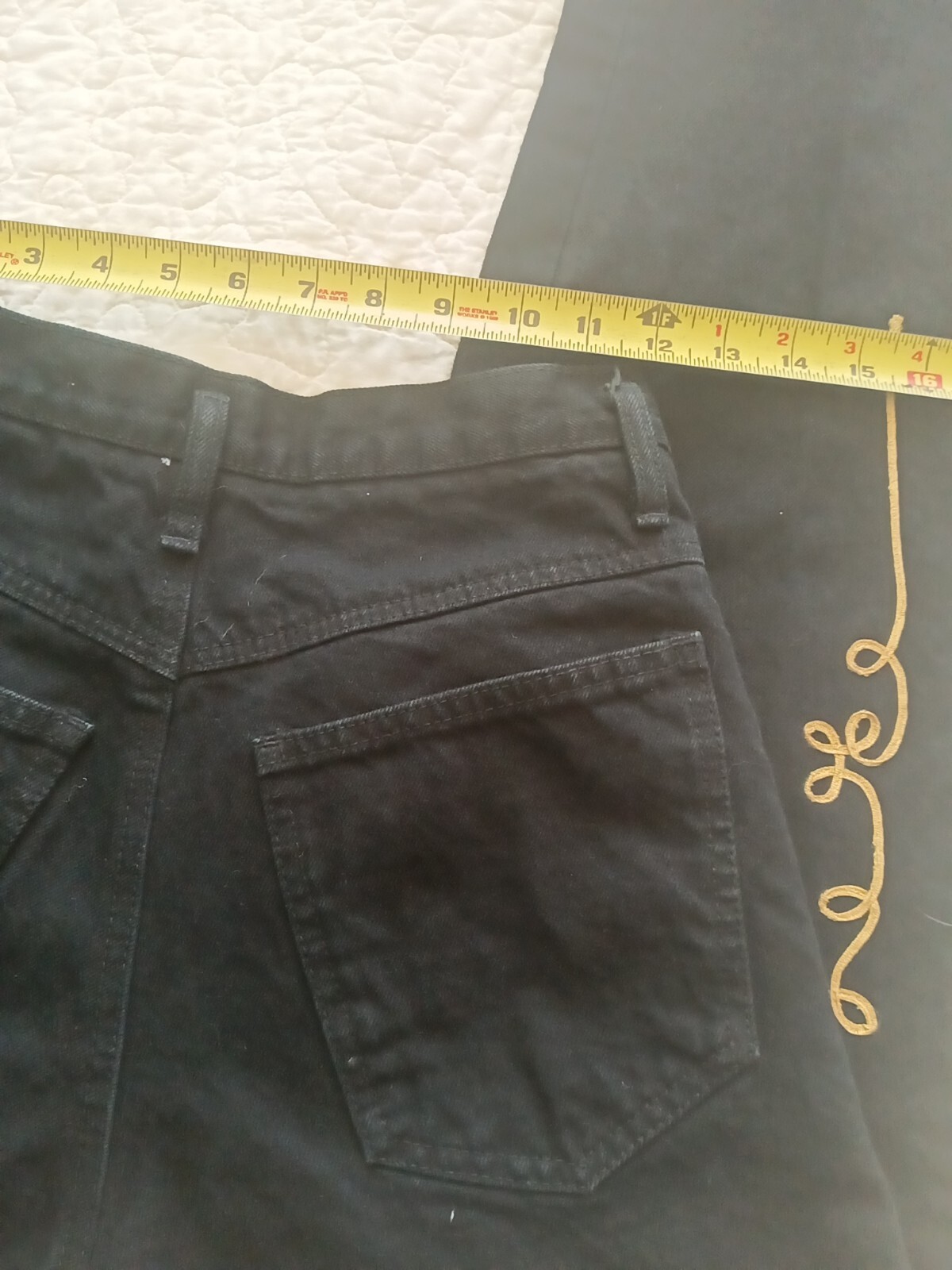 Sz 7 Vintage IOU Basic Blues Womens Black Denim High Waist Mom Jeans Gold Trim