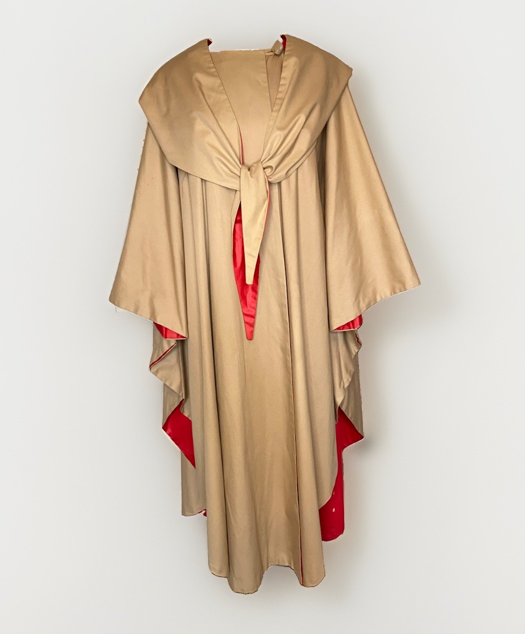 Vtg 70s 80s C&rsquo;est Simone Hooded Cape Heavy Cotton Twill Trench Cloak Khaki Red