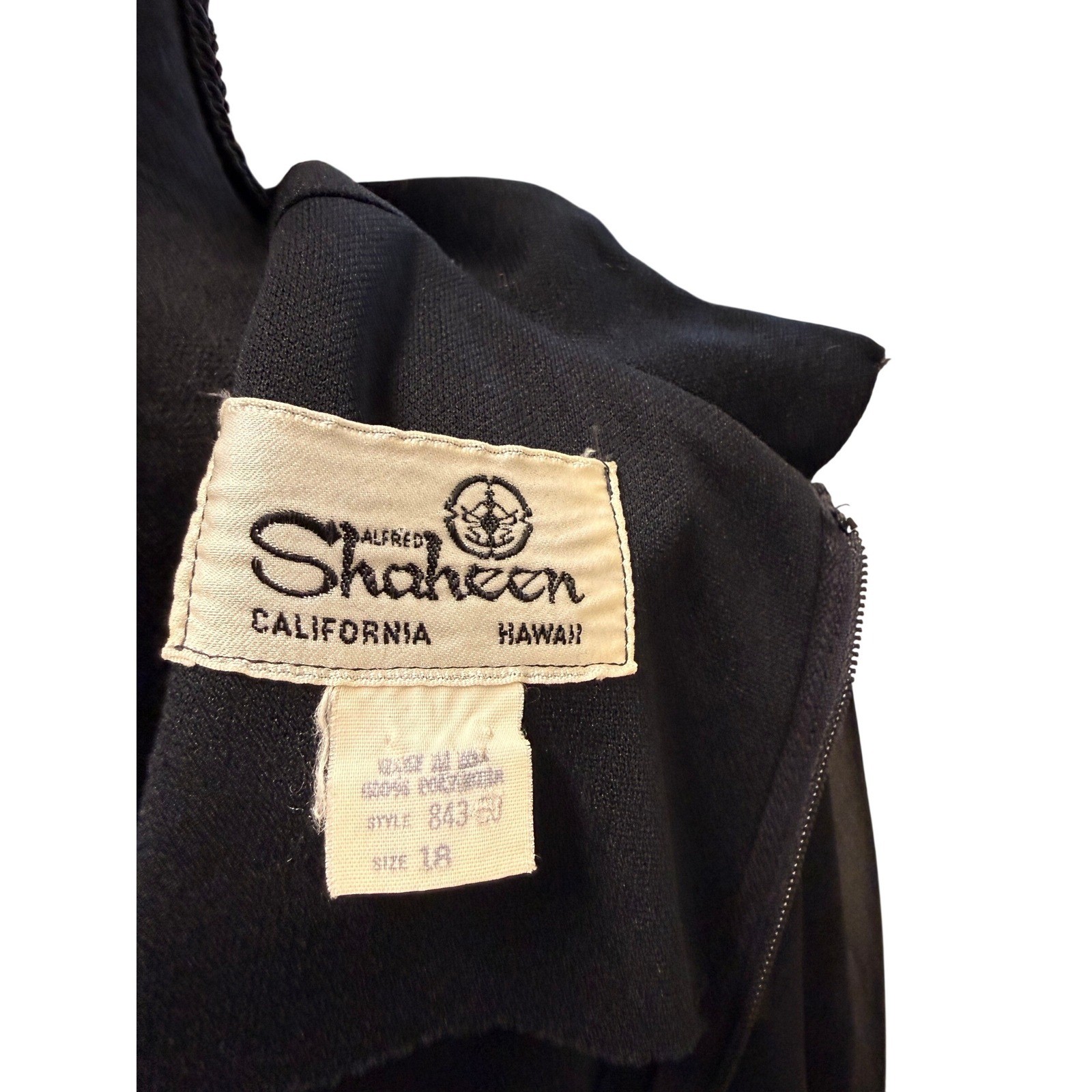 Vintage Alfred Shaheen Black Cheongsam Maxi Dress Sheer Sleeve Embroidery Sz 18