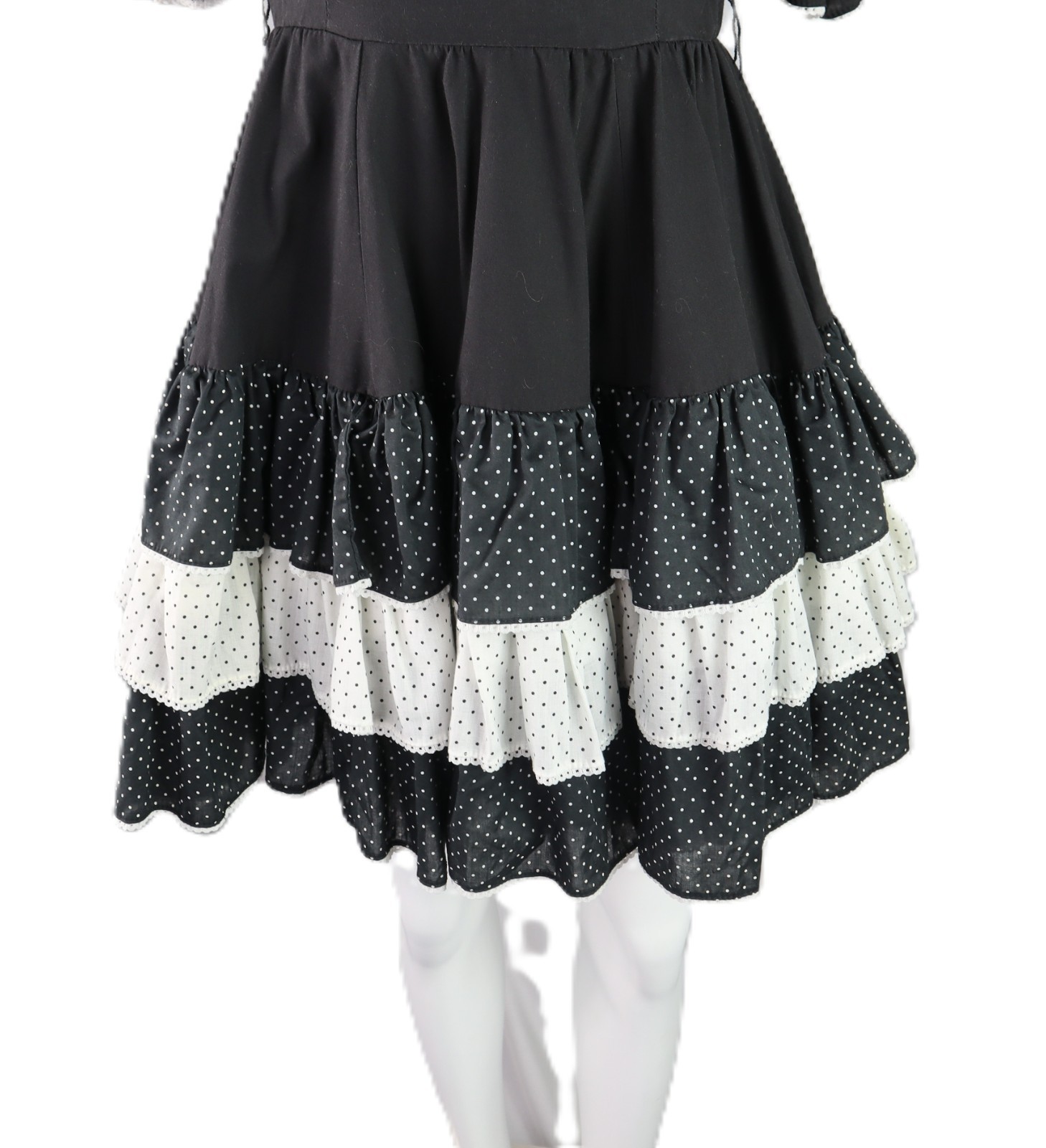 VTG 60s 70s Jeri Bee USA 0 2 XS Square Dance Prairie Polka Dot Knee Dress Black