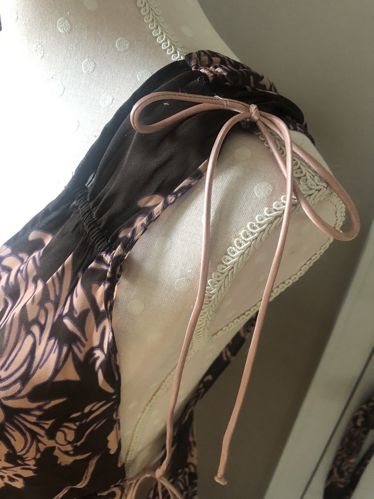 VTG 80s Gilligan & O’Malley Nylon Nightgown & Robe Peignoir Set Brown Pink L/XL