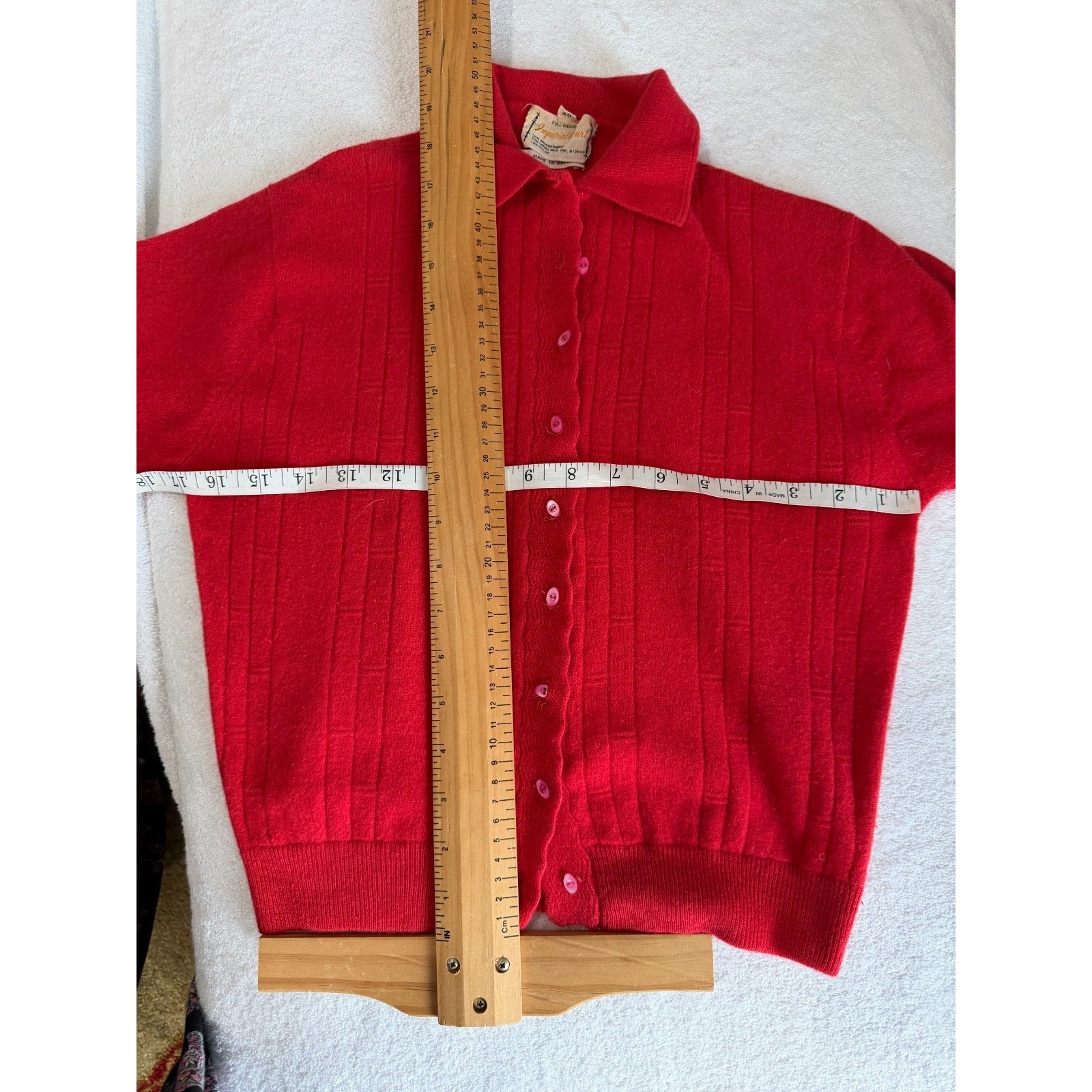 Vintage Cardigan Angora rabbit, Wool Red preppy Japan Classic Sz-40 fits S/M