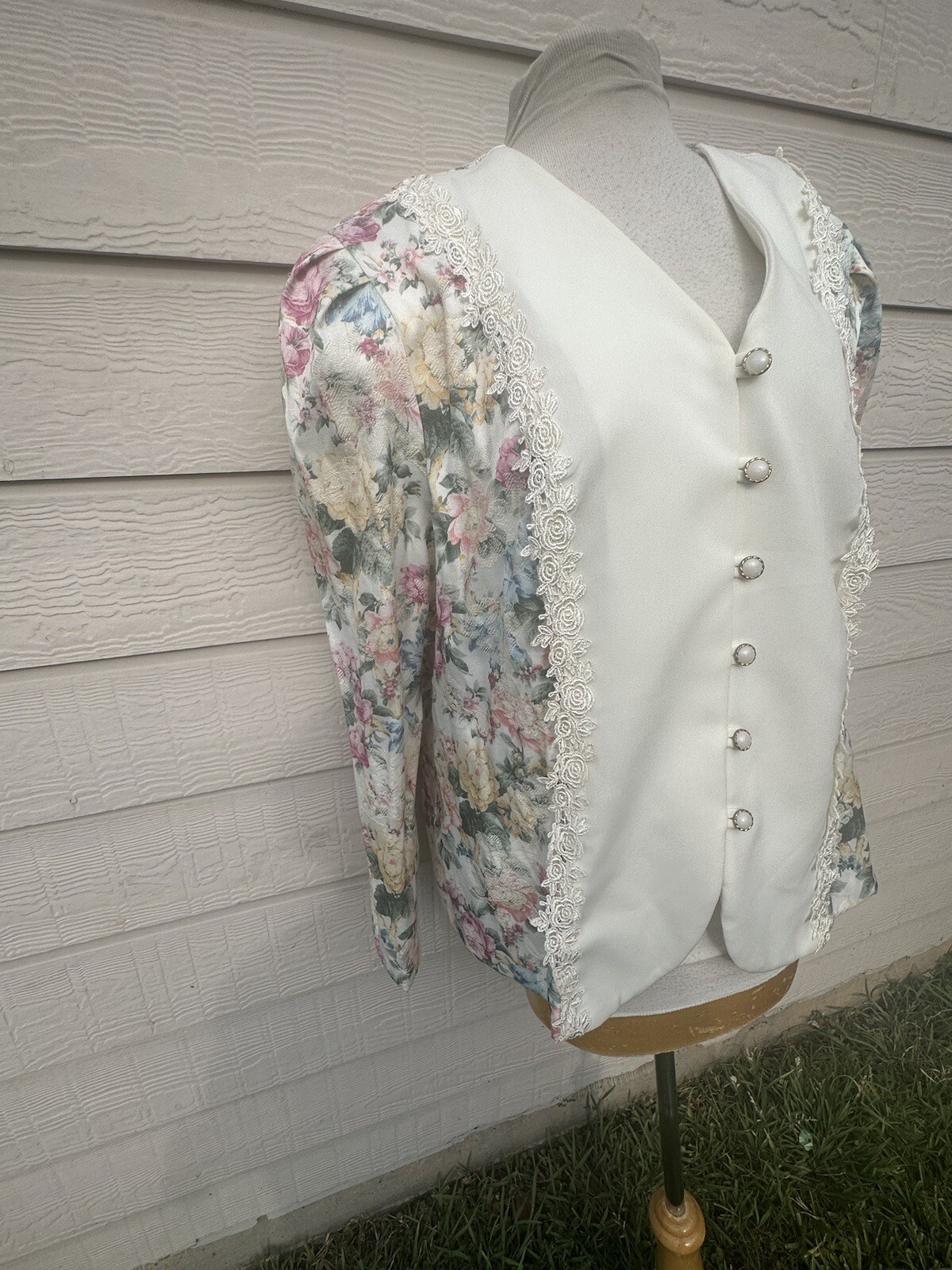 Vintage Risa Ann New York Jacket Size Xl ?20?Floral Button Up Blazer Pads