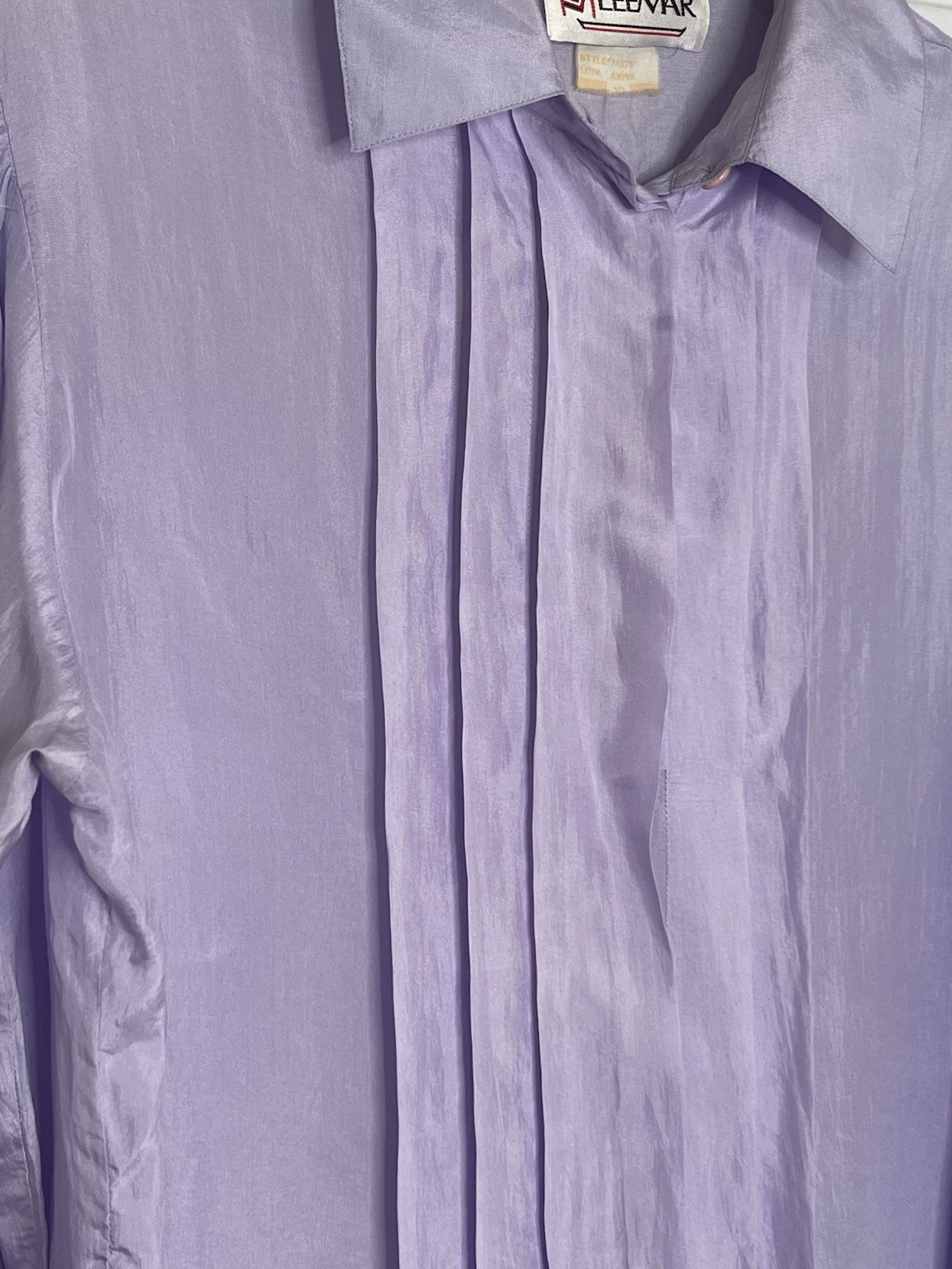 Vintage Lee Mar 100% Silk Blouse Medium Purple Lavendar Button Front Cottagecore