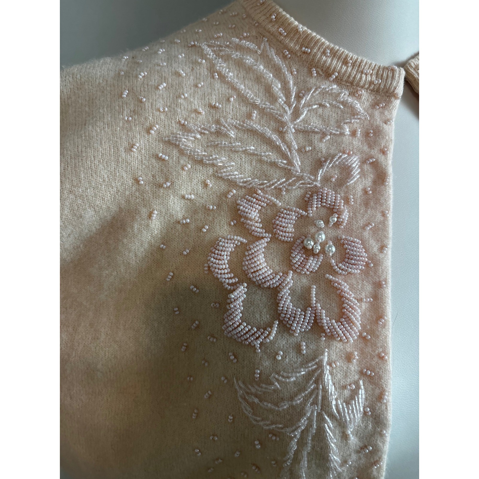 Vintage Robinsons Peach Lambswool/Angora Rabbit fur Beaded Cardigan Hong Kong