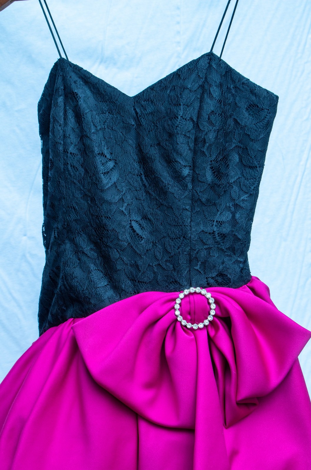 1980s Vintage Dress Black Lace Pink Peplum Cocktail Party Statement Boutique 8