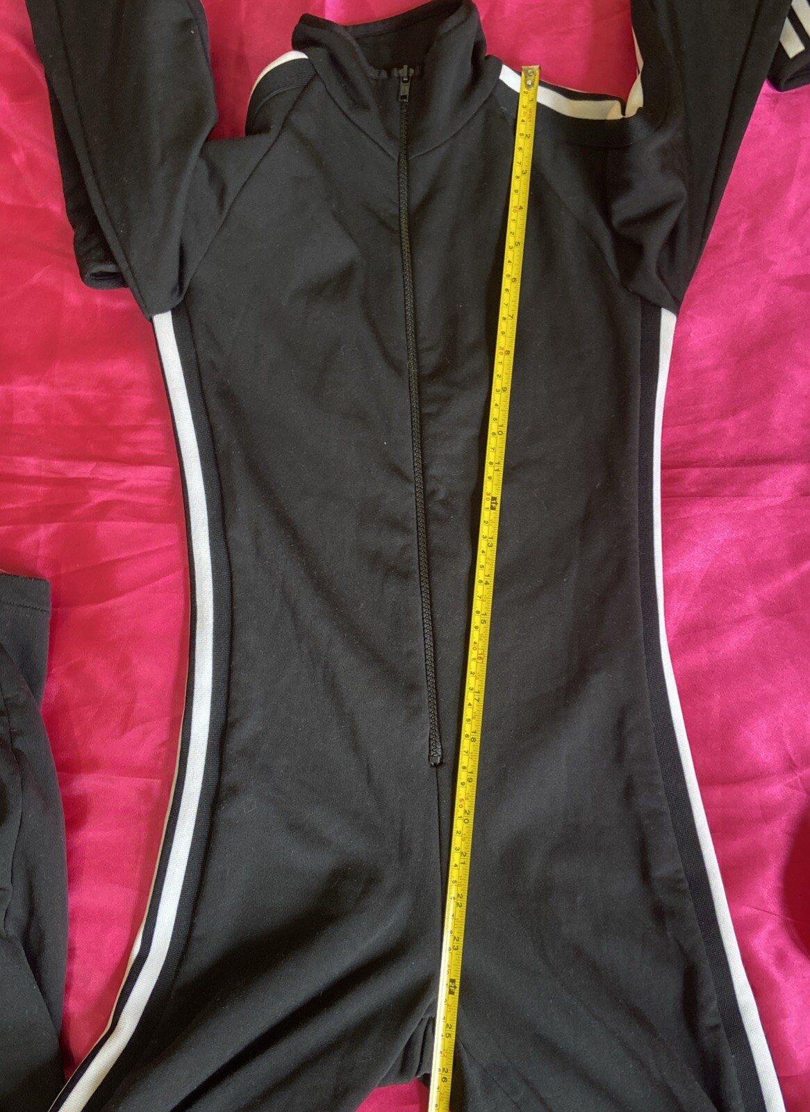 Vintage VS Sport Black Polyester/Spandex Full-Body Zipper Tracksuit w/ Stripes