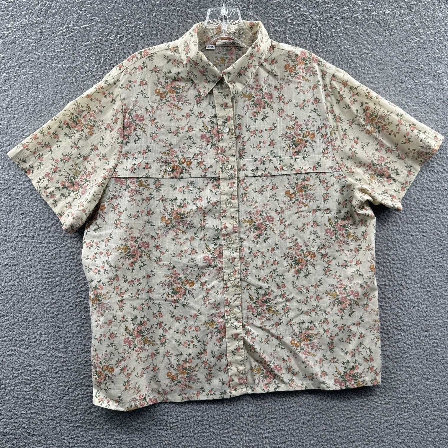 Vintage Women Cottage Button Front Blouse 18 Prairie Floral Romantic Lightweight