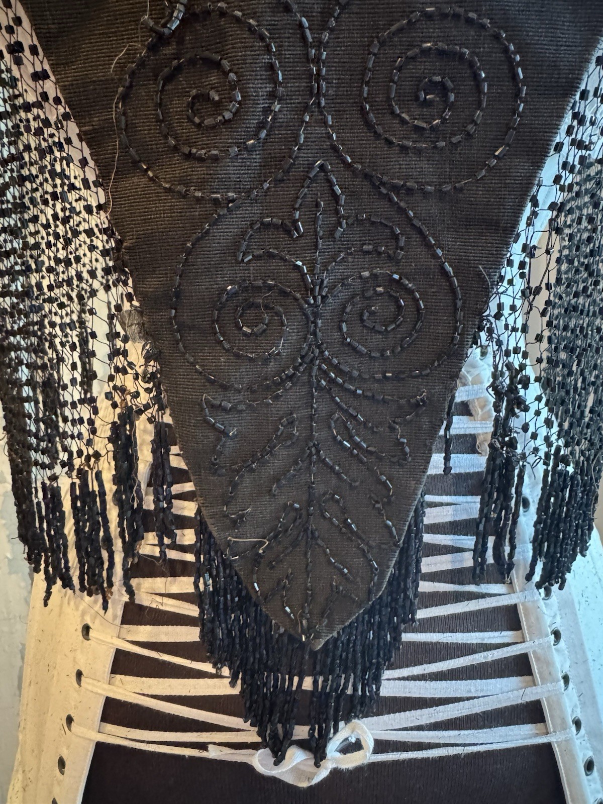 Black Beaded Victorian Capelet 21” Authentic Antique 1800s Great Display Gothic