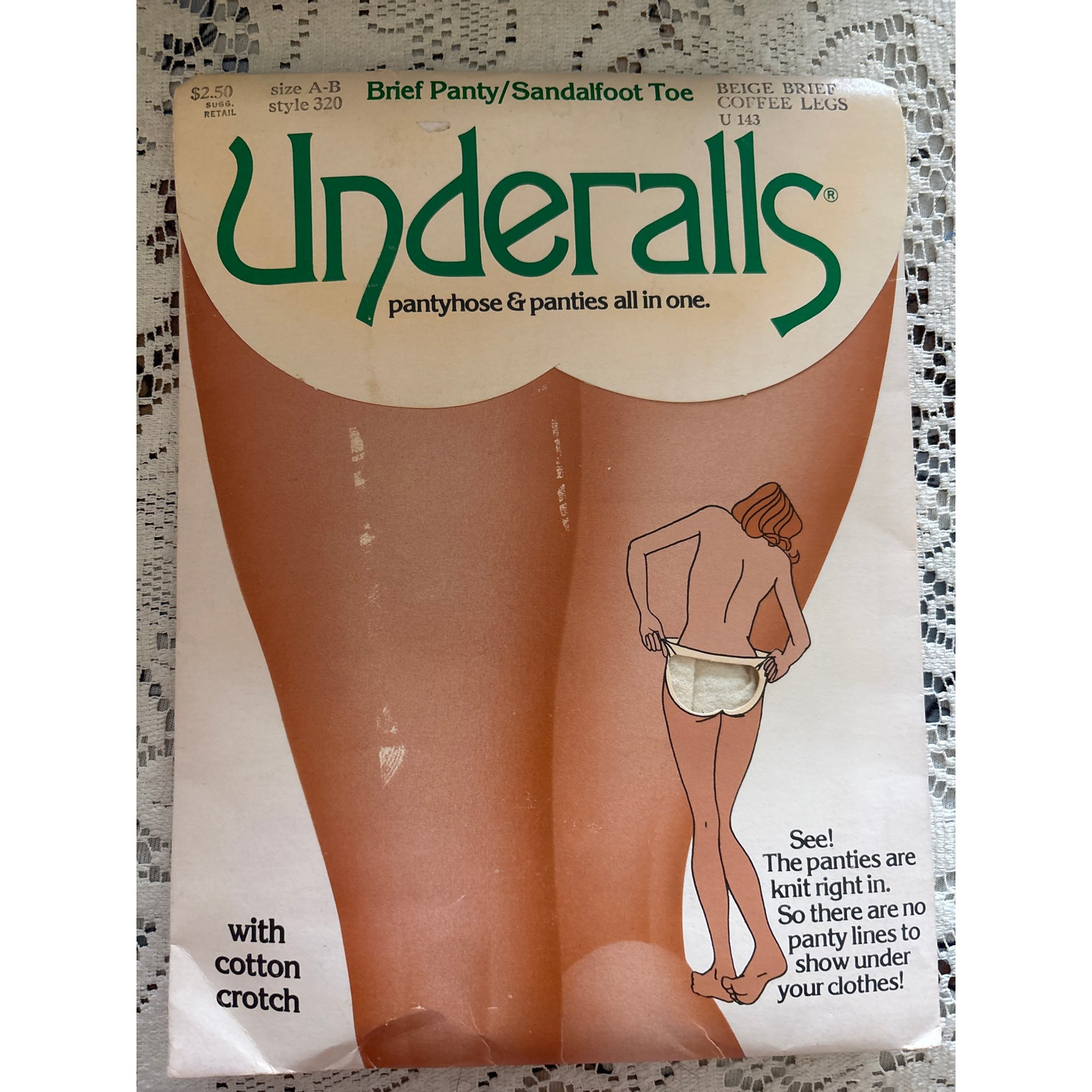 Vintage Womens Underalls Size AB Pantyhose Panties Beige Coffee Leg Style 320