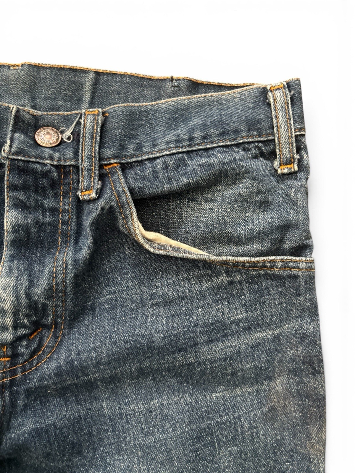 Vintage 70s Plain Pockets JCPenney Bell Bottom Flare Jeans Distressed Raw Hem