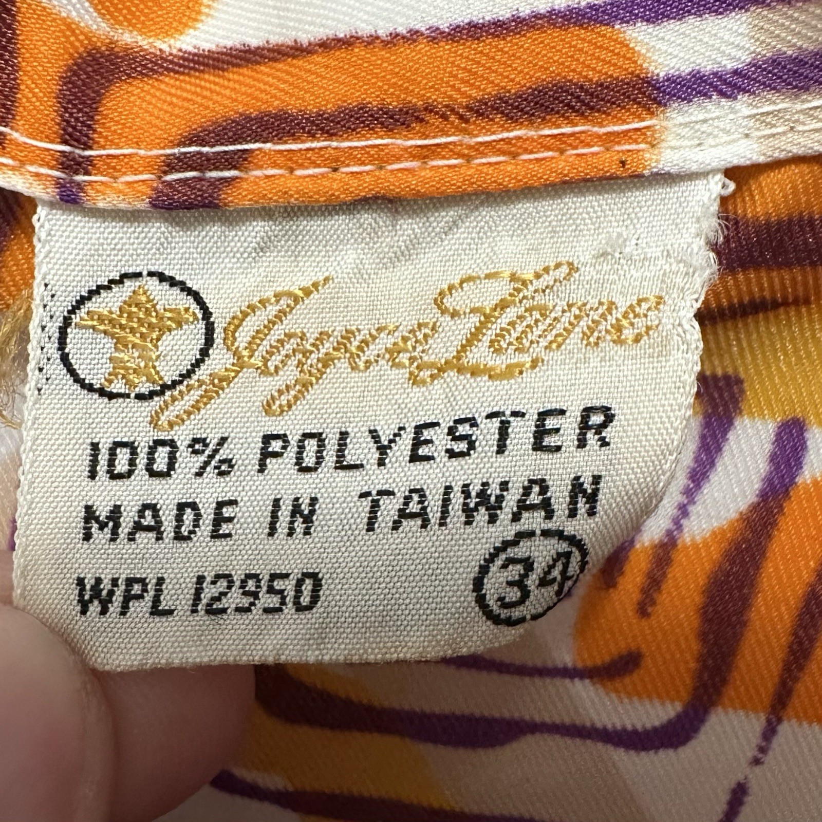 Vintage 70s Joyce Lane Womens Button Up Shirt M Orange Purple Abstract Geometric