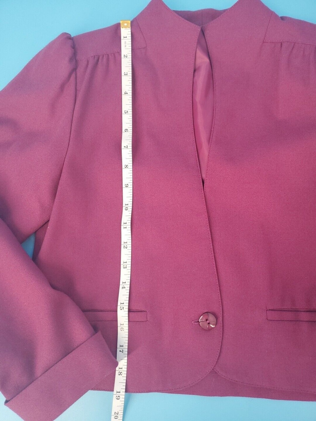 Vintage Wool Blend Blazer Union Lined Cropped Made ILGWU Purple Sz 7/8 USA