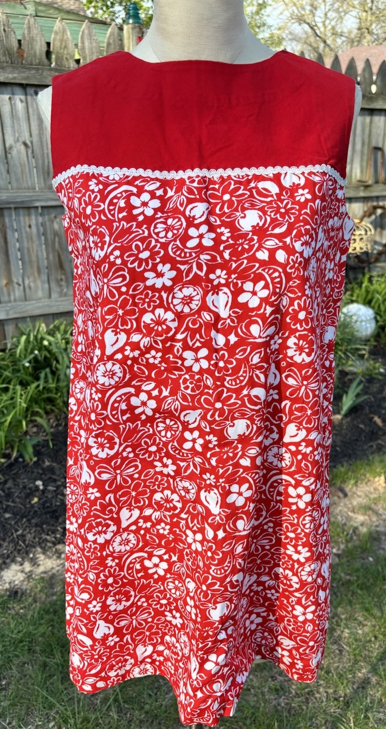 VTG Mod 60s Go Go Red Mini Dress Handmade Size XL 36x42x44&Prime; Floral 30&Prime;L