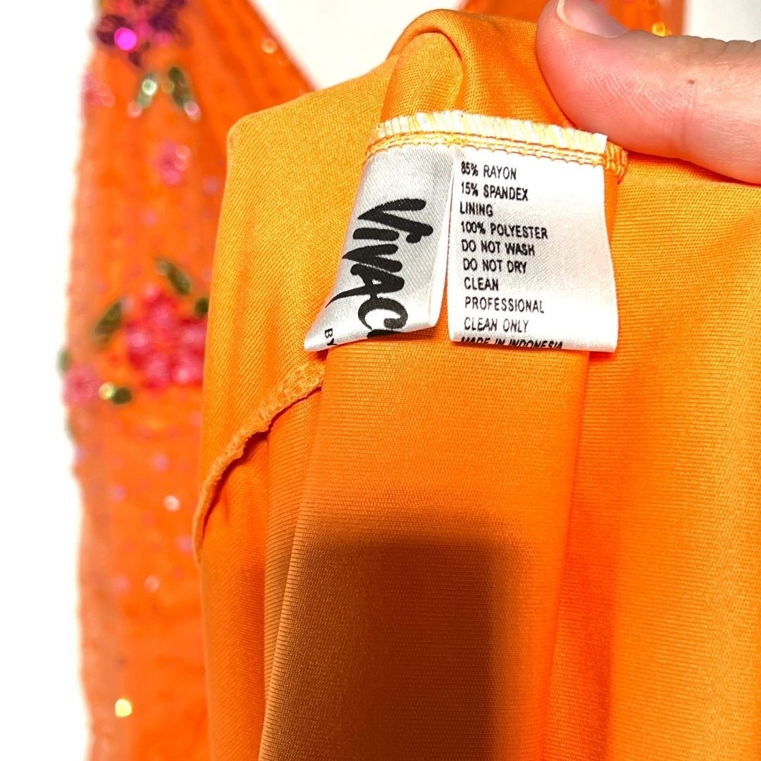 Vtg Y2k Womens Orange Sequin Ruffle Balletcore Fairy Prom Dress Sz S FLAW